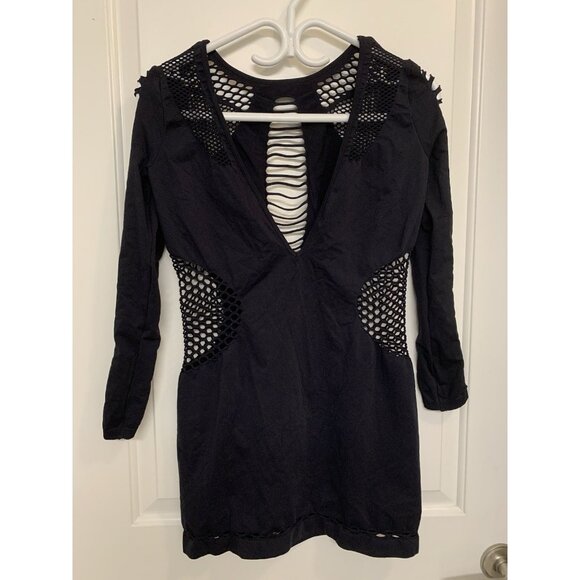 La Senza BODYCON DRESS Size XL Sexy Peekaboo LBD Rave Club Kid Cutouts - Picture 3 of 10